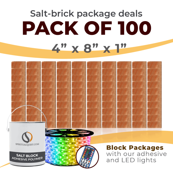 4" x 8" x 1" Smooth Face Salt Bricks with Adhesive and LED Lights QTY 100