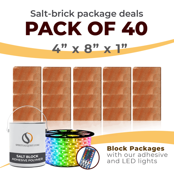 4" x 8" x 1" Smooth Face Salt Bricks with Adhesive and LED Lights QTY 40