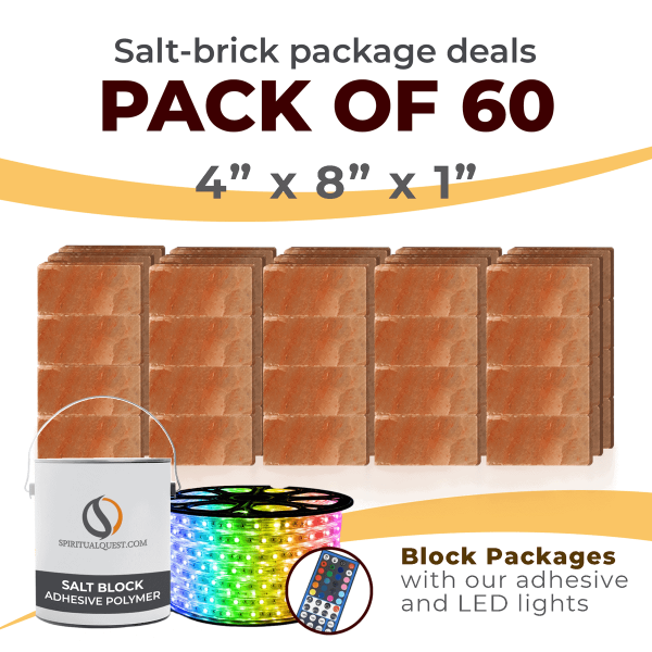 4" x 8" x 1" Smooth Face Salt Bricks with Adhesive and LED Lights QTY 60