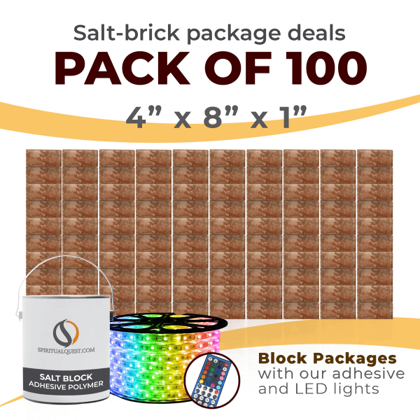 4" x 8" x 1" Rough Face Salt Bricks with Adhesive and LED Lights QTY 100