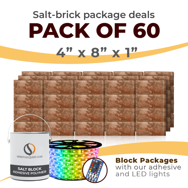 4" x 8" x 1" Rough Face Salt Bricks with Adhesive and LED Lights QTY 60