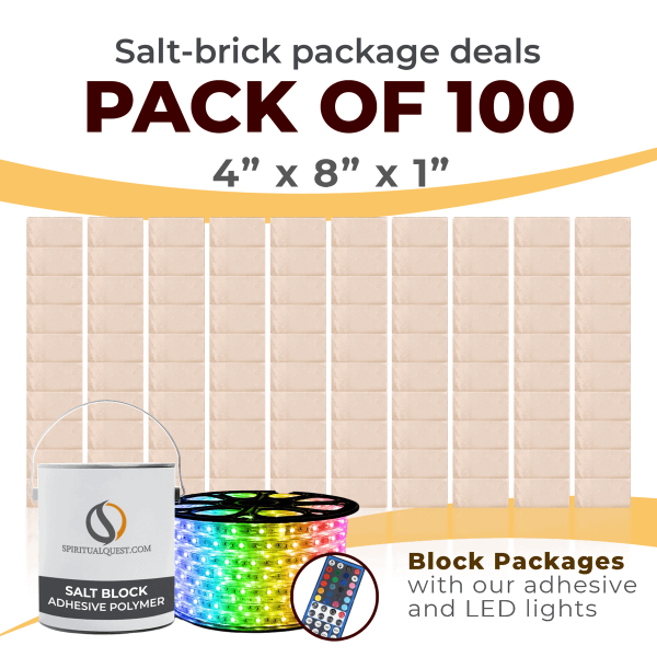 4" x 8" x 1" White Salt Bricks with Adhesive and LED Lights QTY 100