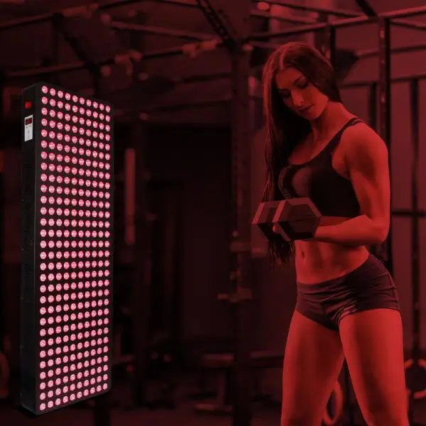 1500W red light therapy panel in front of a woman