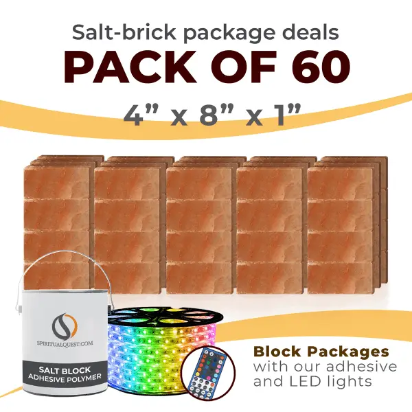 4" x 8" x 1" Smooth Face Salt Bricks with Adhesive and LED Lights QTY 60