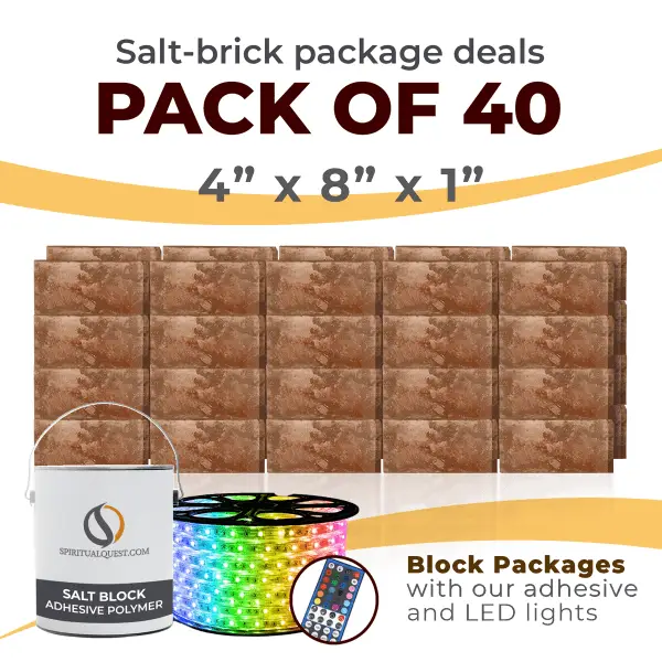 4" x 8" x 1" Rough Face Salt Bricks with Adhesive and LED Lights QTY 40