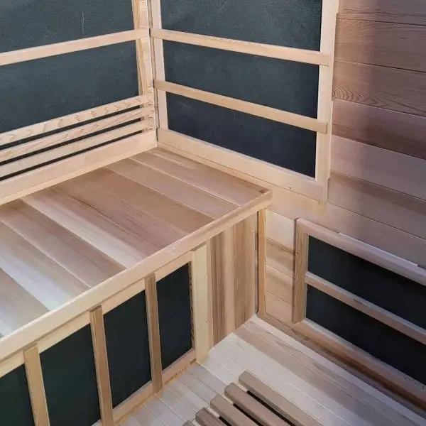 Outdoor Infrared Sauna Interior View with Chromatherapy Lights Off