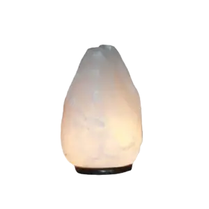 Front view of white himalayan salt lamp