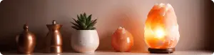 Salt lamp on a shell in a relaxing atmosphere