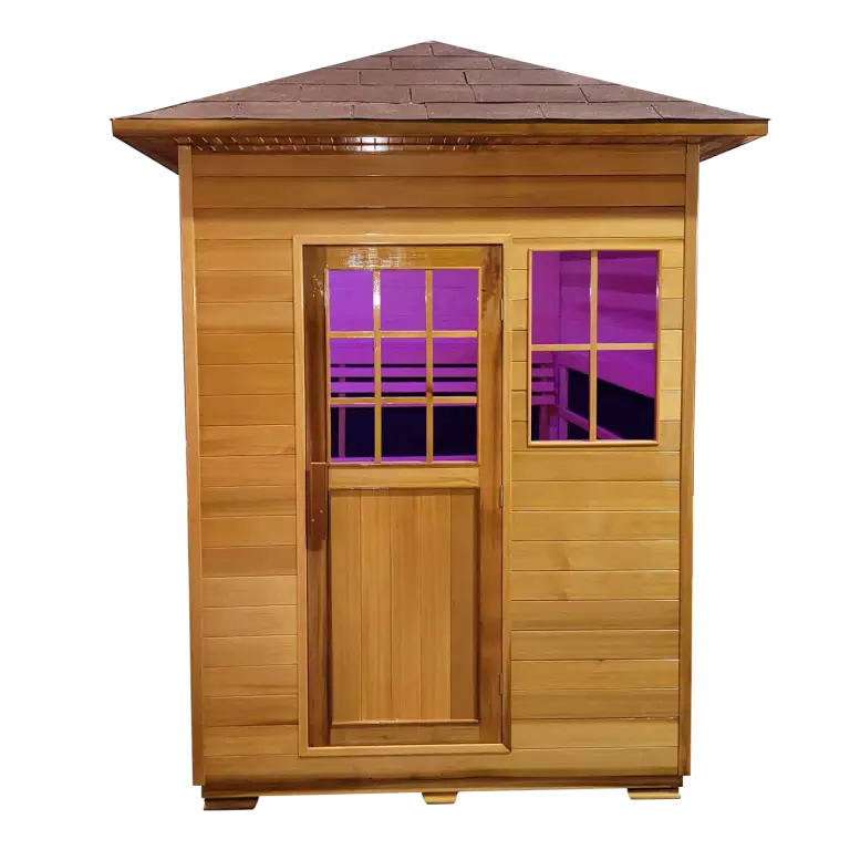Donovan outdoor sauna with led lighting
