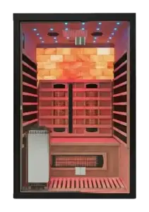 Maverick hybrid sauna interior with full spectrum infrared heaters and traditional hot stone setup for deep detoxification