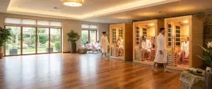 Image of Three Full spectrum Infrared saunas in a commercial wellness center.