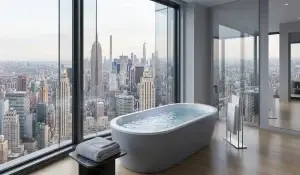 The studio series Nano displayed in the bathroom of a high rise apartment in NYC.